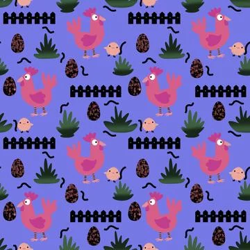 Easter chicken seamless birds pattern for wrapping paper and fabrics 库存插图