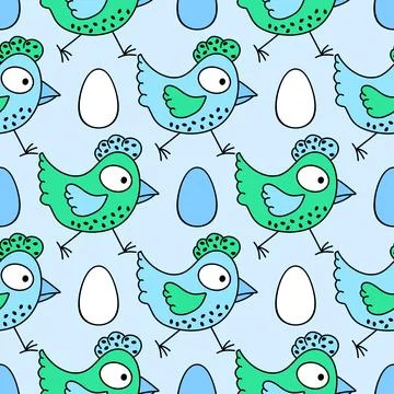 Easter chicken seamless birds pattern for wrapping paper and fabrics Illustrazione stock