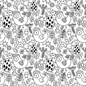 Easter chicken seamless birds pattern for wrapping paper and fabrics Illustrazione stock