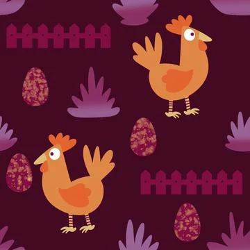 Easter chicken seamless birds pattern for wrapping paper and fabrics Stock Illustration