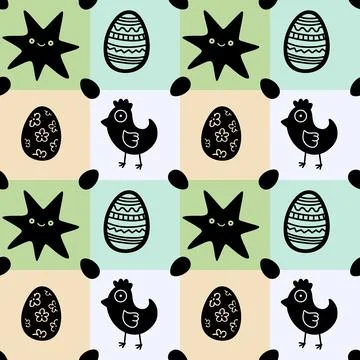 Easter chicken seamless birds pattern for wrapping paper and fabrics Stock Illustration