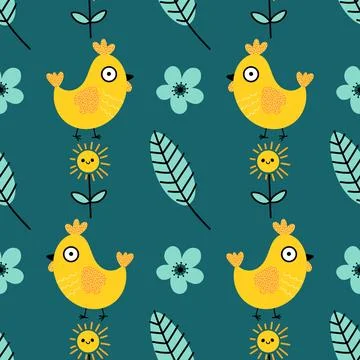 Easter chicken seamless birds pattern for wrapping paper and fabrics 库存插图