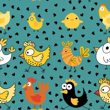 Easter chicken seamless birds pattern for wrapping paper and fabrics Stock Illustration