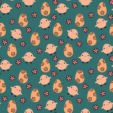Easter chicken seamless birds pattern for wrapping paper and fabrics Stock Illustration