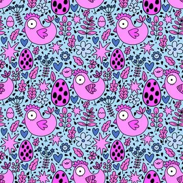 Easter chicken seamless birds pattern for wrapping paper and fabrics イラスト素材