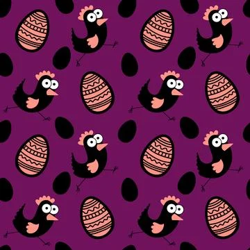 Easter chicken seamless birds pattern for wrapping paper and fabrics Stock Illustration