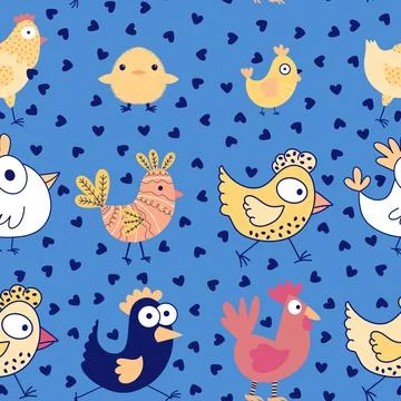 Easter chicken seamless birds pattern for wrapping paper and fabrics Stock Illustration