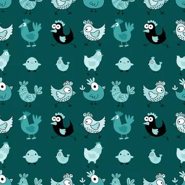 Easter chicken seamless birds pattern for wrapping paper and fabrics Illustrazione stock