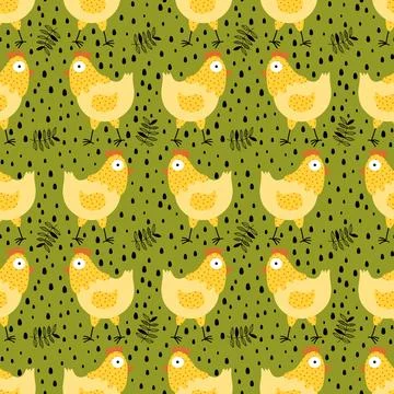 Easter chicken seamless birds pattern for wrapping paper and fabrics Stock Illustration