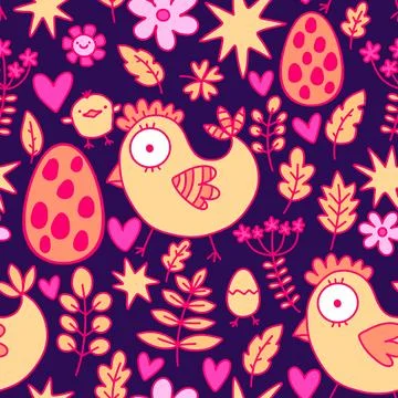 Easter chicken seamless birds pattern for wrapping paper and fabrics Stock Illustration