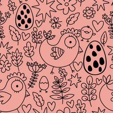 Easter chicken seamless birds pattern for wrapping paper and fabrics Illustrazione stock