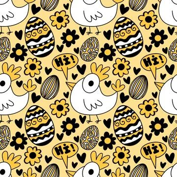 Easter chicken seamless birds pattern for wrapping paper and fabrics Stock Illustration
