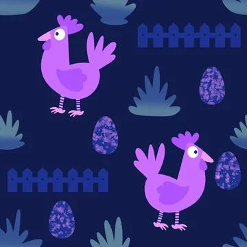 Easter chicken seamless birds pattern for wrapping paper and fabrics Stock Illustration