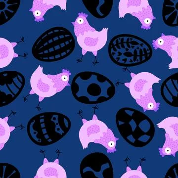 Easter chicken seamless birds pattern for wrapping paper and fabrics Stock Illustration