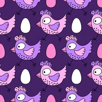 Easter chicken seamless birds pattern for wrapping paper and fabrics Stock Illustration