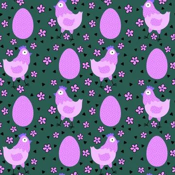 Easter chicken seamless birds pattern for wrapping paper and fabrics 스톡 일러스트