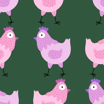 Easter chicken seamless birds pattern for wrapping paper and fabrics Stock Illustration