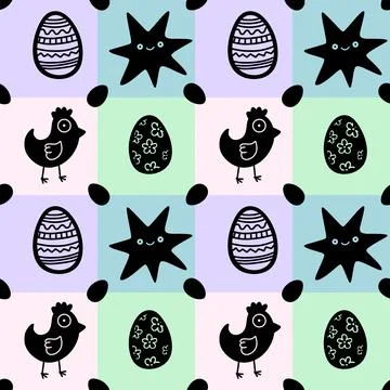 Easter chicken seamless birds pattern for wrapping paper and fabrics 库存插图