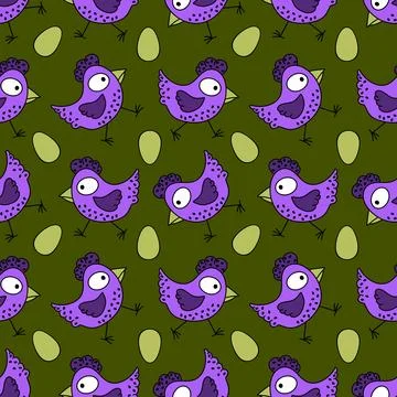 Easter chicken seamless birds pattern for wrapping paper and fabrics Stock Illustration