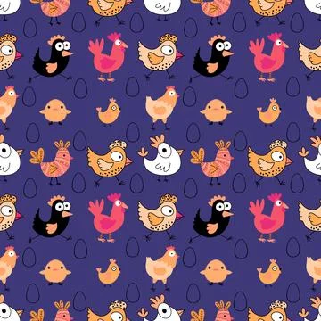 Easter chicken seamless birds pattern for wrapping paper and fabrics Stock Illustration