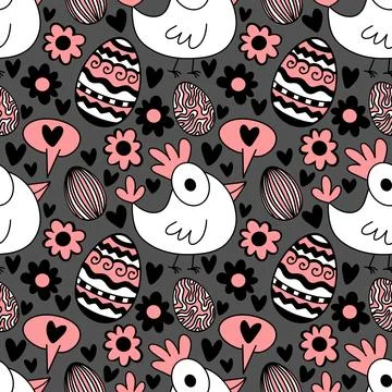 Easter chicken seamless birds pattern for wrapping paper and fabrics Stock Illustration