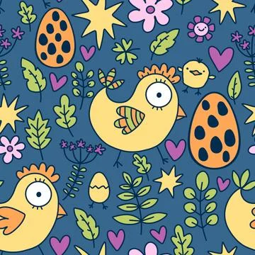 Easter chicken seamless birds pattern for wrapping paper and fabrics イラスト素材