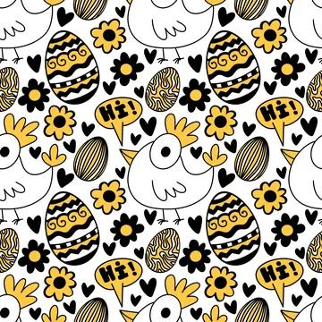 Easter chicken seamless birds pattern for wrapping paper and fabrics Stock Illustration
