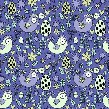 Easter chicken seamless birds pattern for wrapping paper and fabrics 库存插图