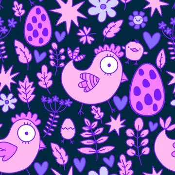 Easter chicken seamless birds pattern for wrapping paper and fabrics Stock Illustration