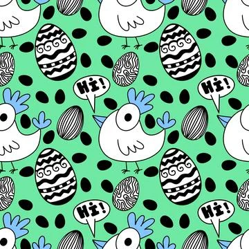 Easter chicken seamless birds pattern for wrapping paper and fabrics Stock Illustration