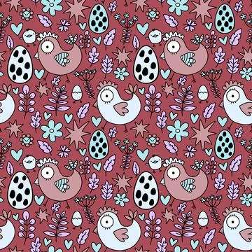 Easter chicken seamless birds pattern for wrapping paper and fabrics Stock Illustration