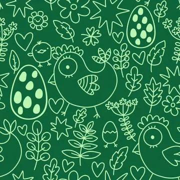 Easter chicken seamless birds pattern for wrapping paper and fabrics 스톡 일러스트