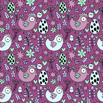 Easter chicken seamless birds pattern for wrapping paper and fabrics Stock Illustration