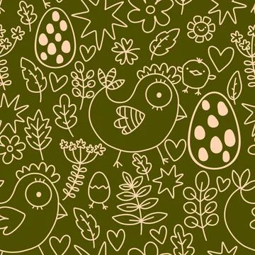 Easter chicken seamless birds pattern for wrapping paper and fabrics Stock Illustration