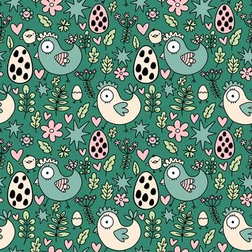 Easter chicken seamless birds pattern for wrapping paper and fabrics 스톡 일러스트