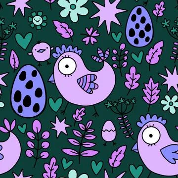 Easter chicken seamless birds pattern for wrapping paper and fabrics Stock Illustration