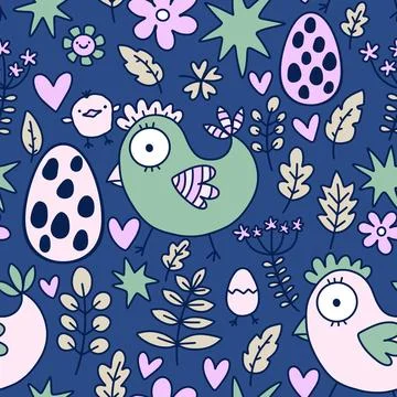 Easter chicken seamless birds pattern for wrapping paper and fabrics Illustrazione stock