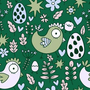 Easter chicken seamless birds pattern for wrapping paper and fabrics Stock Illustration