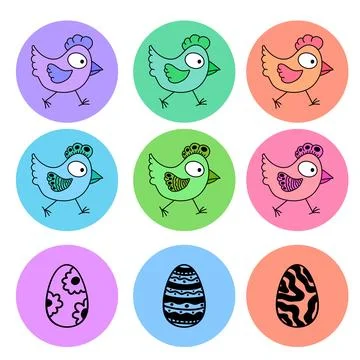 Easter chicken set birds pattern for wrapping paper and fabrics Stockillustratie