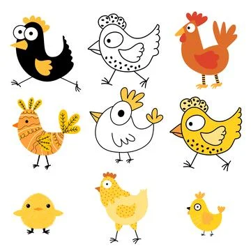 Easter chicken set birds pattern for wrapping paper and fabrics Stock Illustration