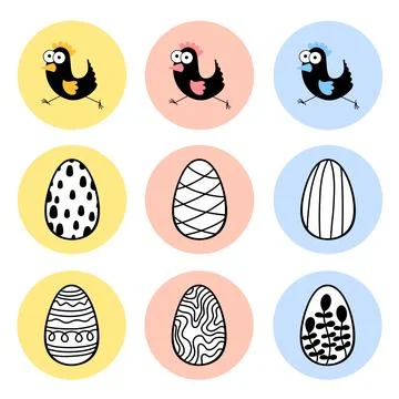 Easter chicken set birds pattern for wrapping paper and fabrics Stockillustratie