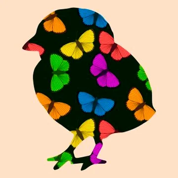 Easter chicken silhouette with butterfly pattern. Vector illustration 库存插图