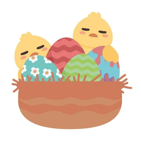 Easter chickens and eggs Stock Illustration