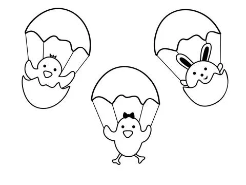 The Easter chicks and bunny on eggshells. Stock Illustration