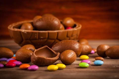 Easter chocolate background with bunny Stock Photos
