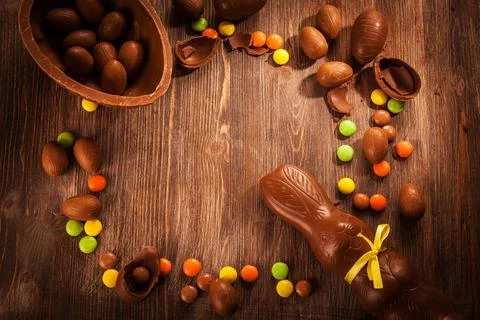 Easter chocolate background with bunny Stock Photos