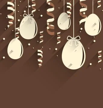 Easter chocolate background with eggs and serpentine, trendy flat style Stock Illustration