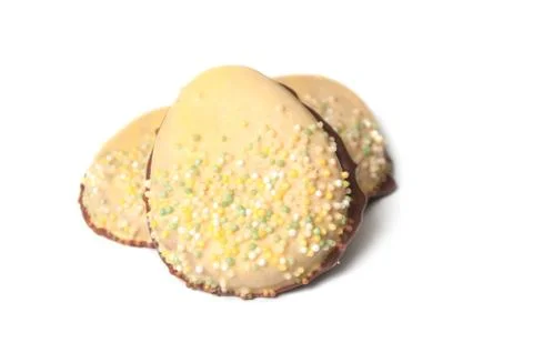Easter chocolate biscuits in shaped eggs on white background Stock Photos