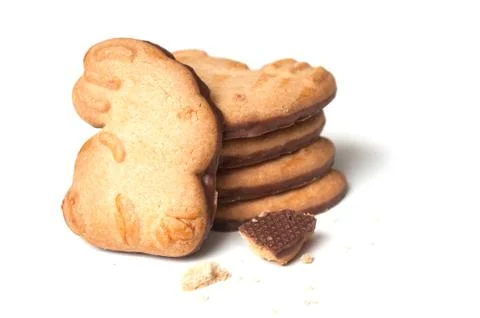 Easter chocolate biscuits in shaped rabbits on white background Stock Photos
