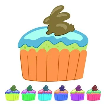 Easter chocolate bunny cupcake with green icing graphic Stock Illustration
